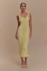 Shay Lace Ruffle Knit Maxi Dress - Lemon